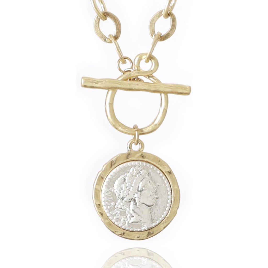 Antique Gold Plated Roman Coin Necklace For Women 18 Inch Chain Pendant Necklace